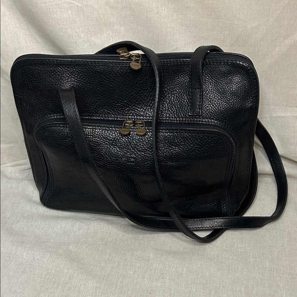 Katana Paris Black Pebbled Leather Shoulder Bag Tote Brass Hardware Vintage